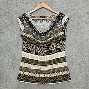 VTG Y2K Premise Top Women S Gold Black Cowl Baroque Maximalist Equestrian Artsy